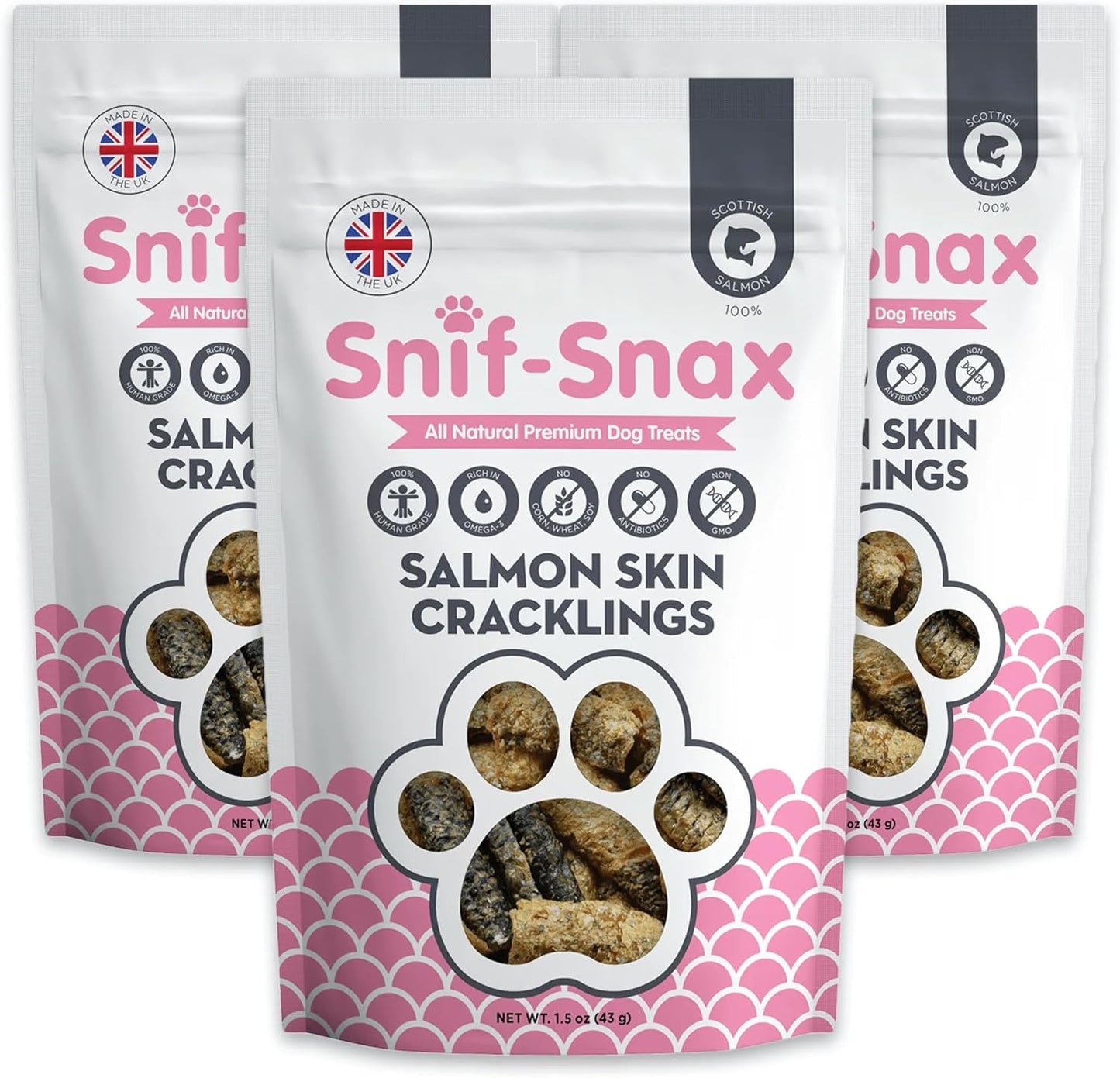 Snif-Snax Pieles de Salmón Golosinas para Perros (1.5 onzas, paquet...