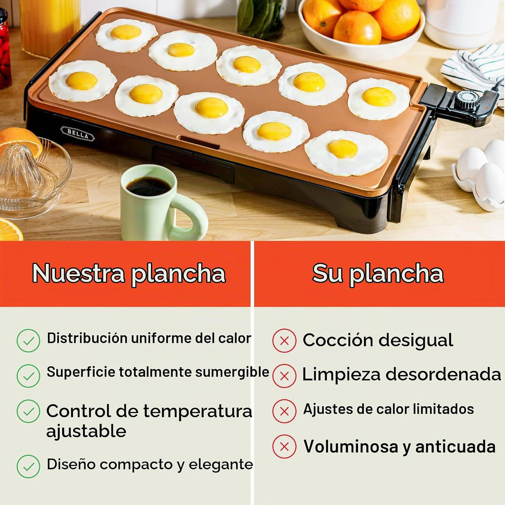 bella Plancha eléctrica XL de titanio de cerámica, haz 15 huevos a...