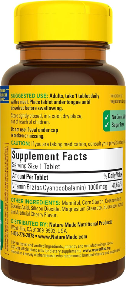 Nature Made Vitamina B12 1000 mcg, tabletas sublinguales de vitamin...