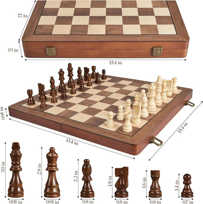 ELONGDI Juego de ajedrez de madera de 15" con piezas magnéticas...