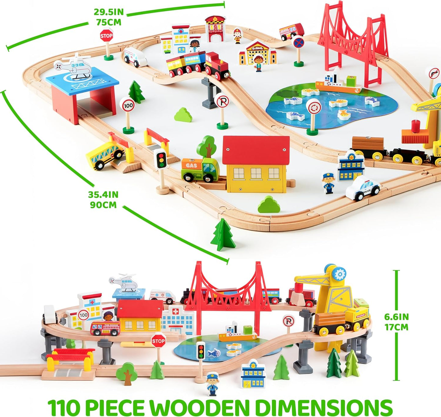 Juego de trenes de madera de 110 piezas - Trenes magnéticos de jugu...