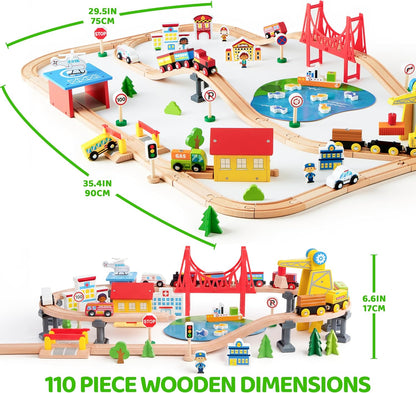 Juego de trenes de madera de 110 piezas - Trenes magnéticos de jugu...
