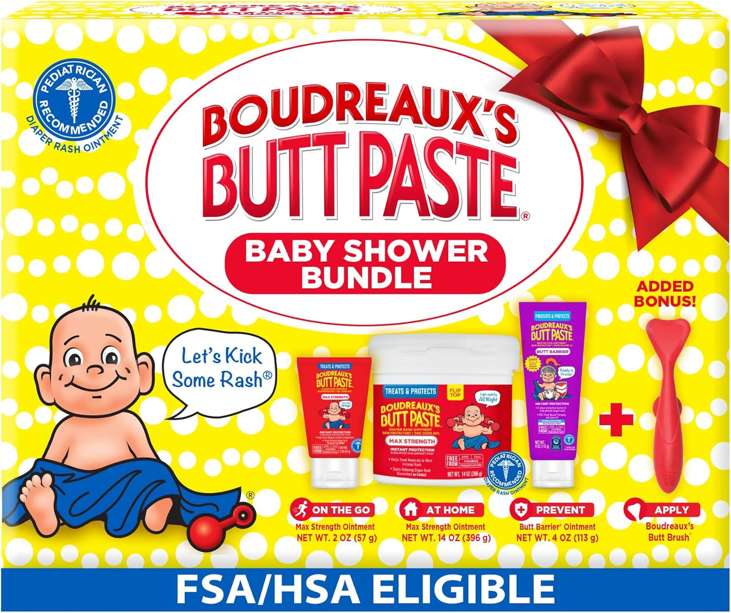 Boudreaux's Butt Paste Paquete de baby shower con 3 productos esenciales para recién nacidos: crema de óxido de zinc para sarpullido del pañal (tarro de 14 onzas y tubo de 2 onzas), ungüento