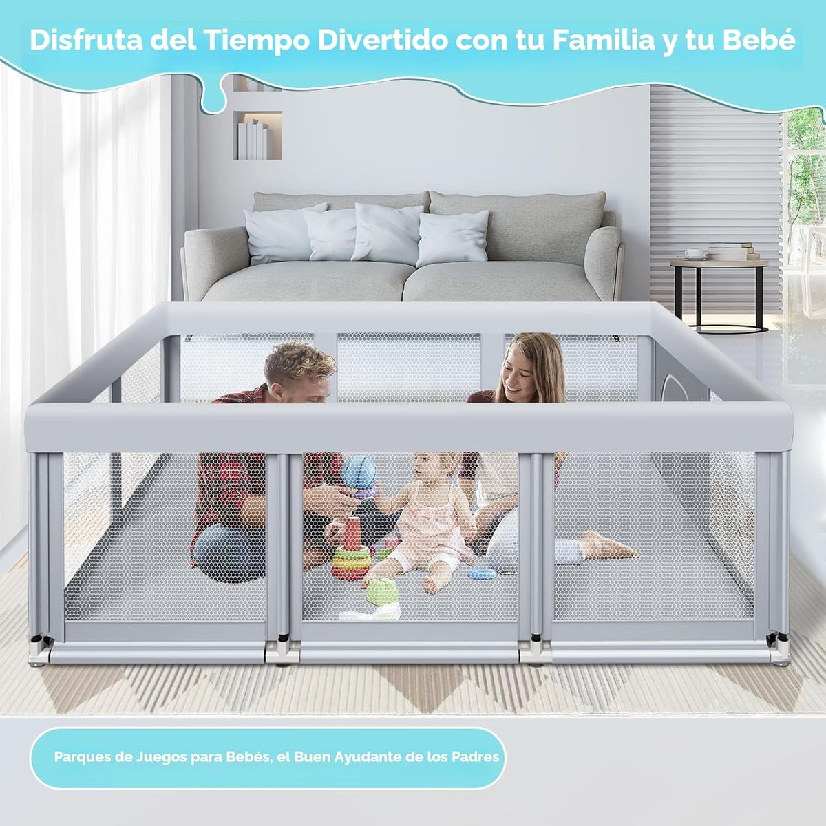 Fshibila Corralito grande de 74 x 50 pulgadas, corralito de bebé pa...