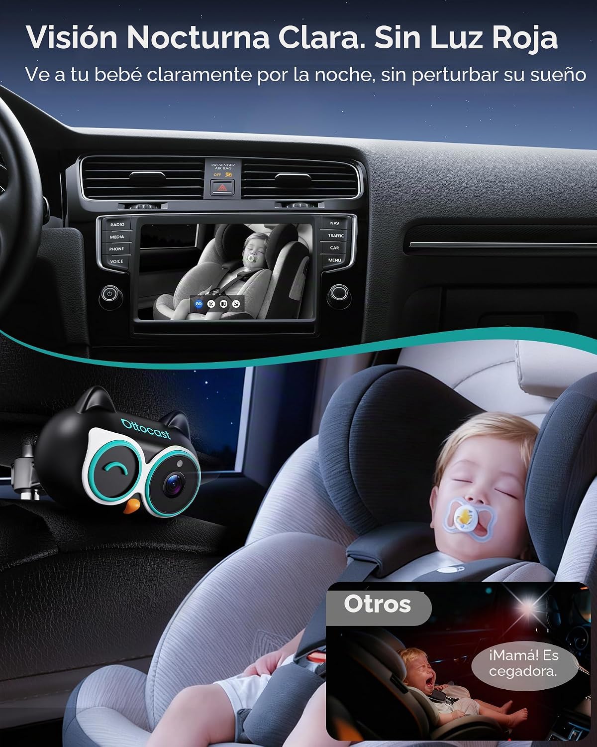 OTTOCAST Adaptador de coche para cuidado de cabina con cámara de au...
