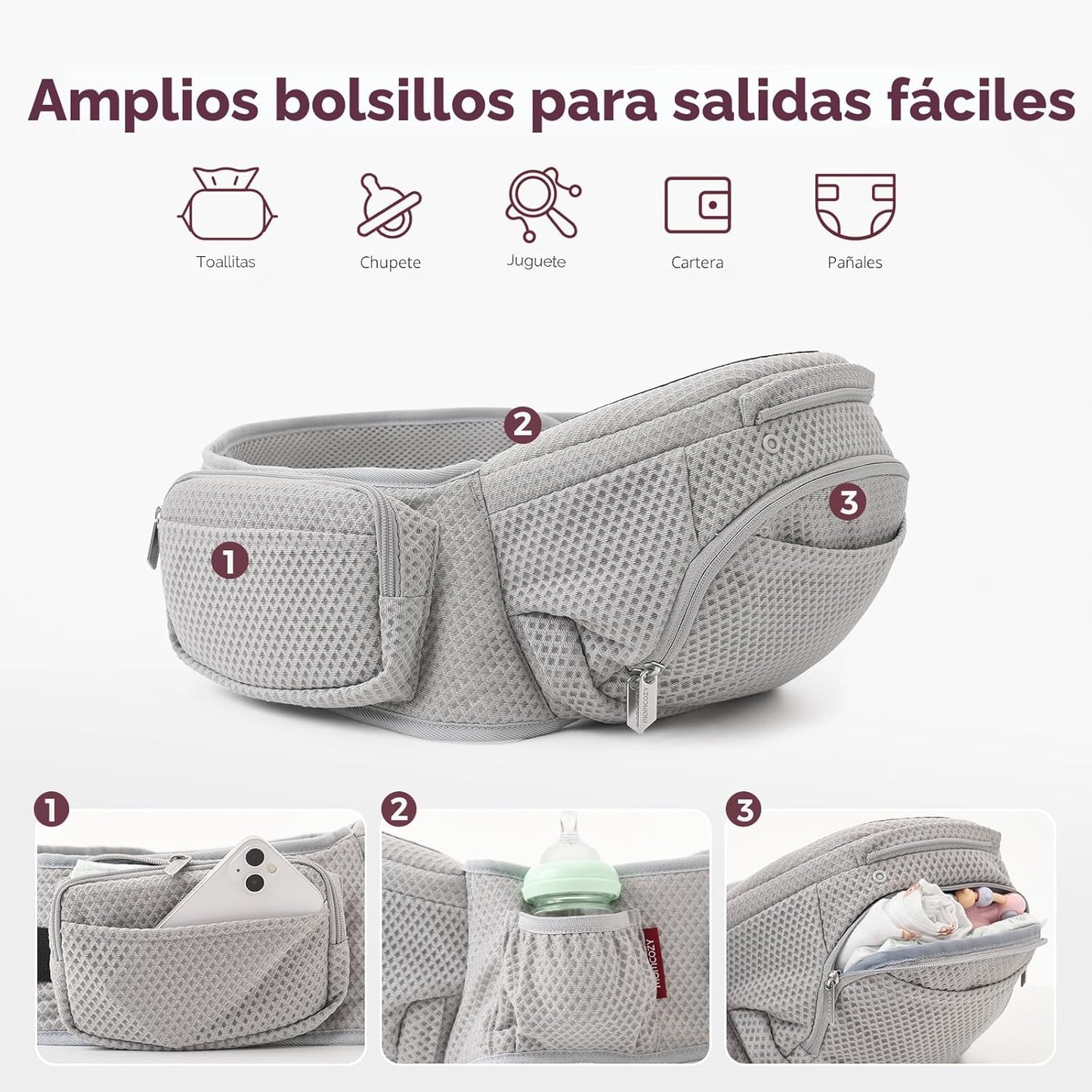 Momcozy Portabebés con asiento de cadera, transporte orientado haci...