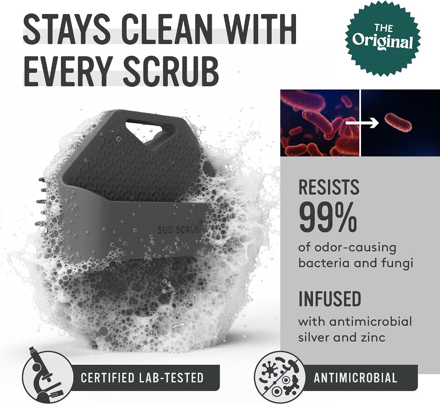 Sud Scrub® Exfoliante corporal de silicona antimicrobiana, cepillo...