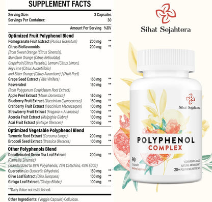 Sihat Sejahtera Suplemento de polifenoles de 67,500 mg, potentes an...