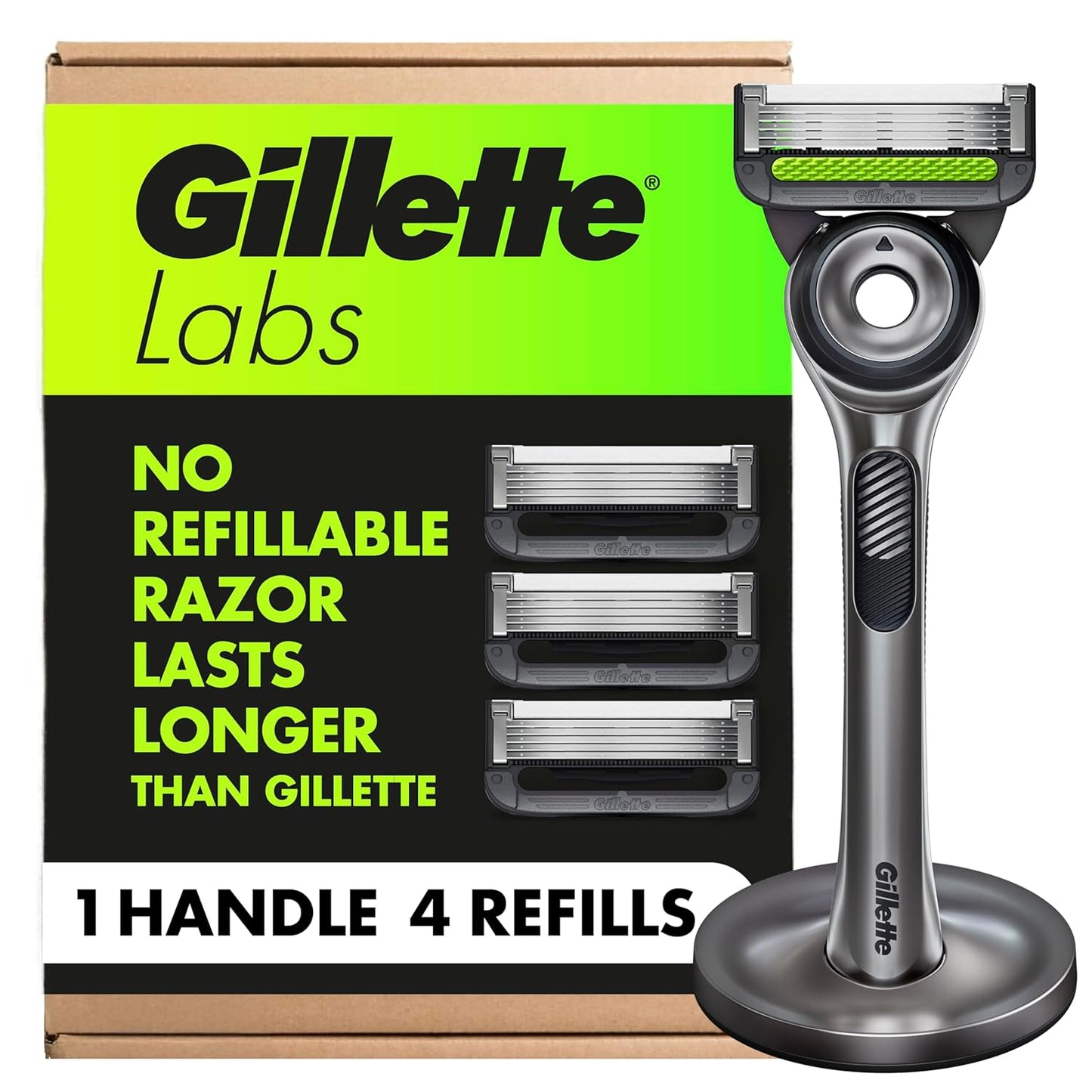 Gillette - Maquinilla de afeitar para hombre de GilletteLabs con barra exfoliante, kit de afeitado para hombre, incluye 1 mango, 4 recambios de hoja de afeitar, 1 soporte magnético de alta calidad