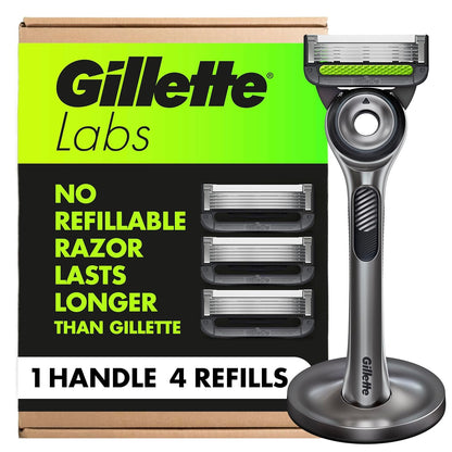 Gillette - Maquinilla de afeitar para hombre de GilletteLabs con barra exfoliante, kit de afeitado para hombre, incluye 1 mango, 4 recambios de hoja de afeitar, 1 soporte magnético de alta calidad