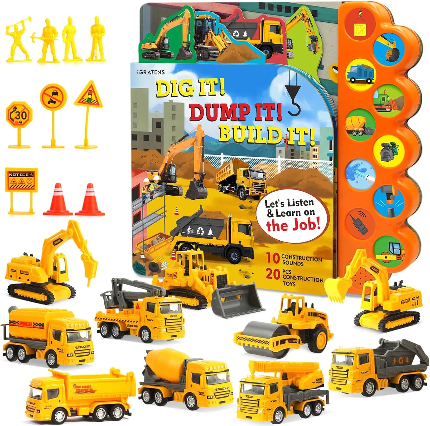 iGRATENS Juguetes de Construcción con Libros de Sonido - ¡Excava! ¡...