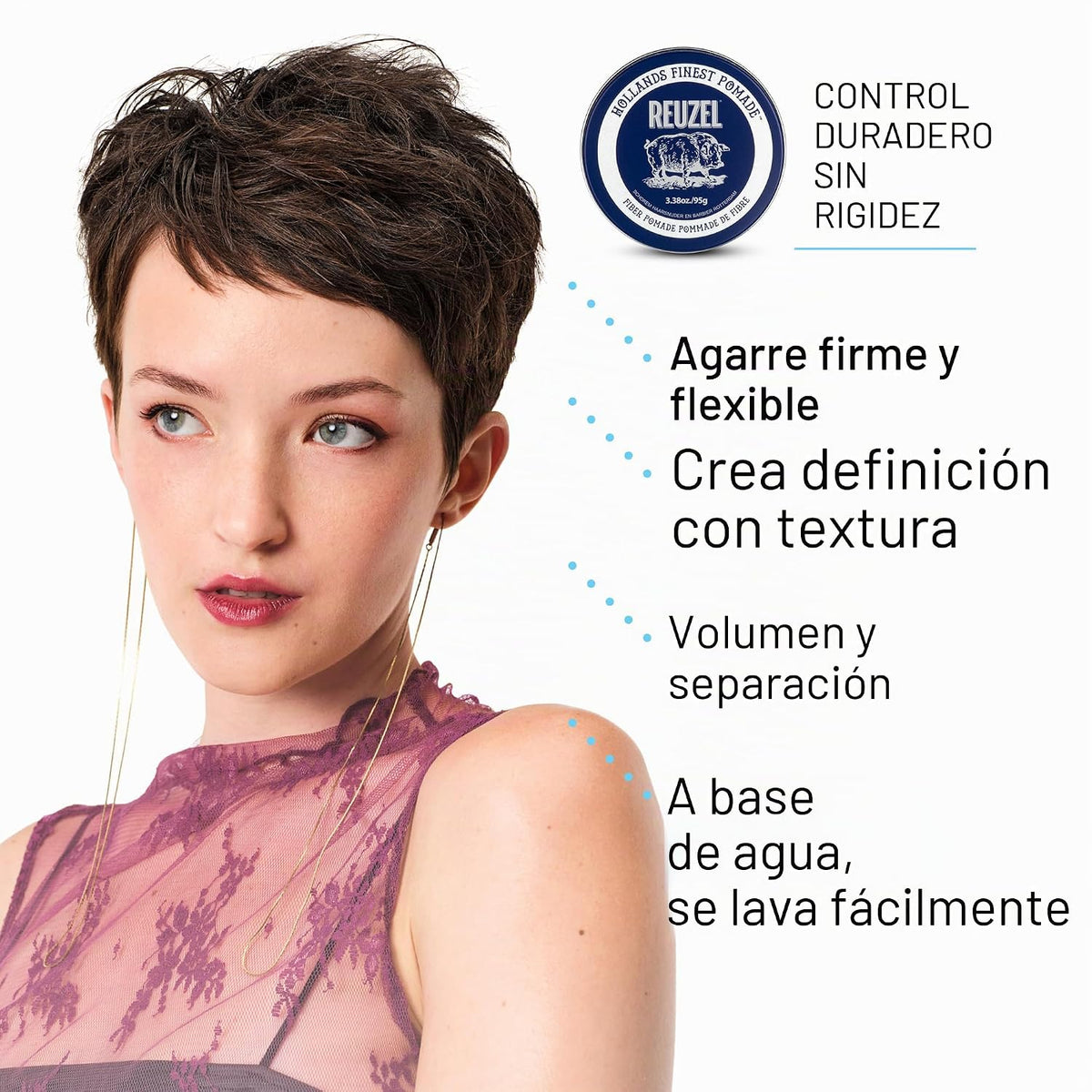 REUZEL Pomada de fibra, firme y flexible durante todo el día, estil...
