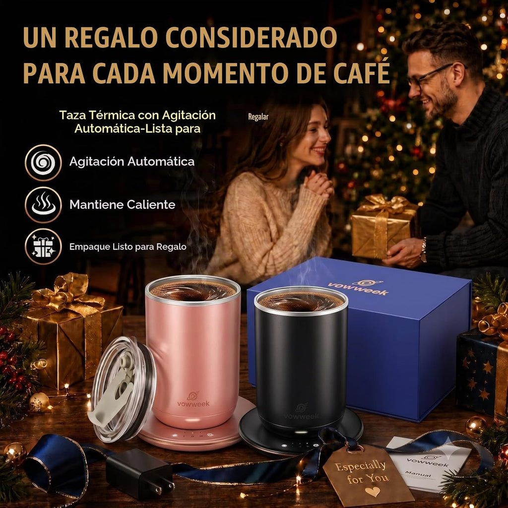 Juego de 2 tazas de café con agitación automática, tazas calentadas...