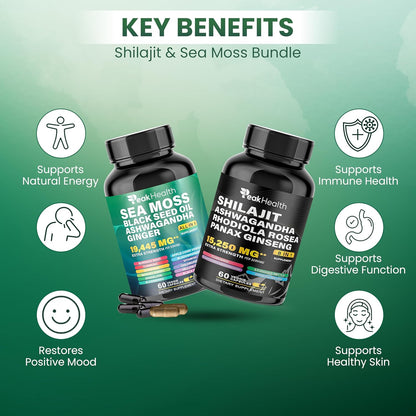 Peakhealth Cápsulas de Shilajit Sea Moss Aceite de Semilla Negra As...