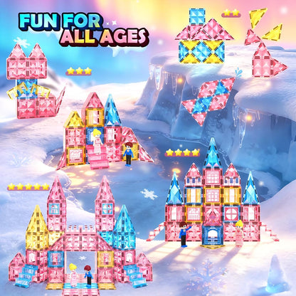 Magnetic Tiles 102pcs with 2 Stairs 2 Dolls Princess Castle Magneti...