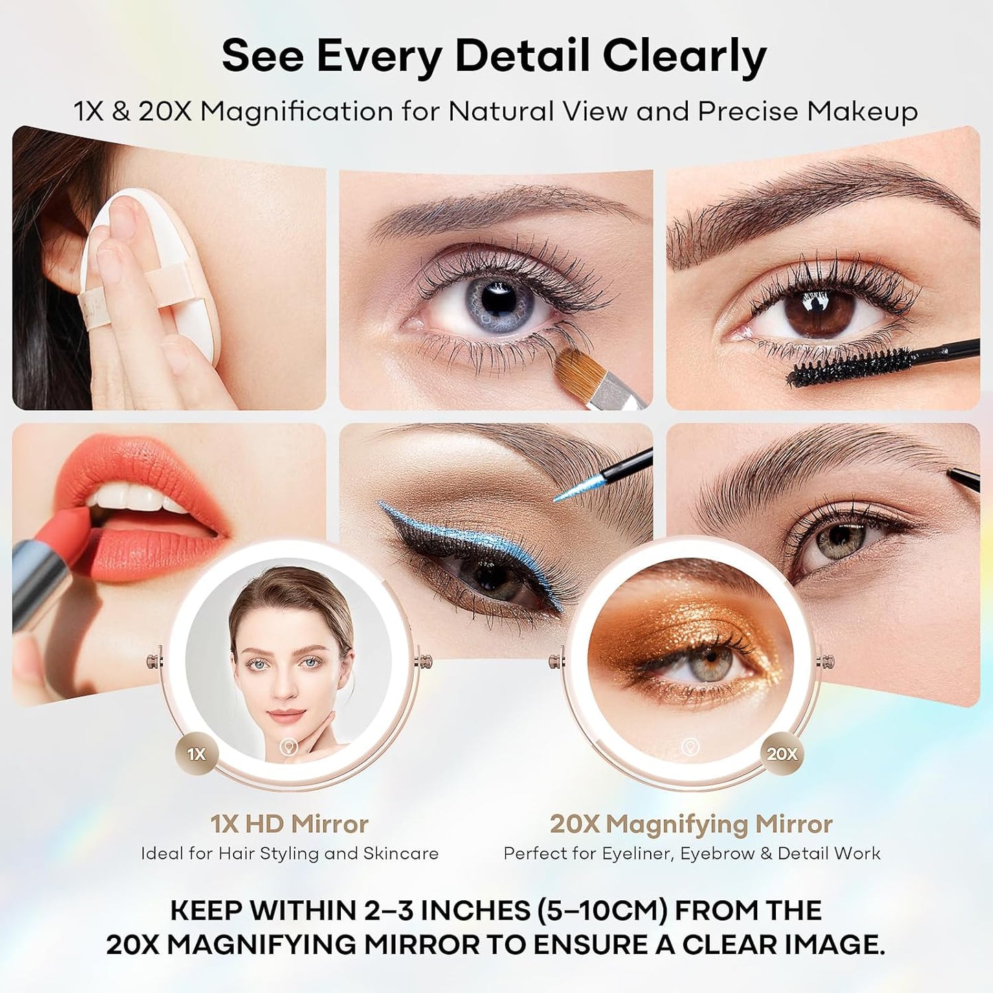 Espejo de maquillaje con luces, espejo de tocador con rotación de 3...