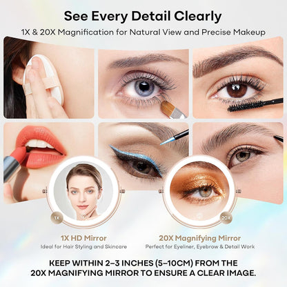 Espejo de maquillaje con luces, espejo de tocador con rotación de 3...