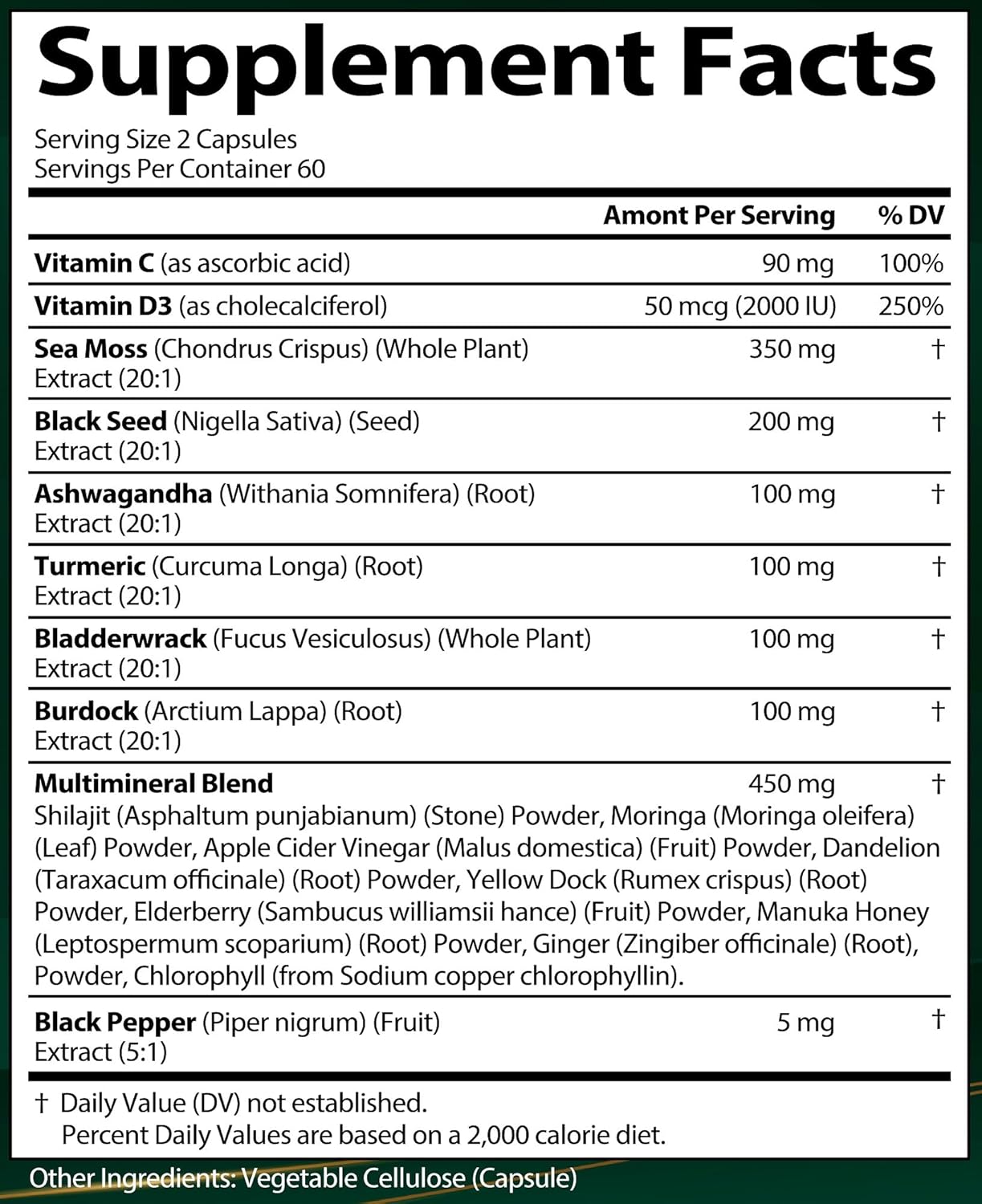 Aceite de Semilla Negra de Musgo Marino Ashwagandha Jengibre, Cápsu...