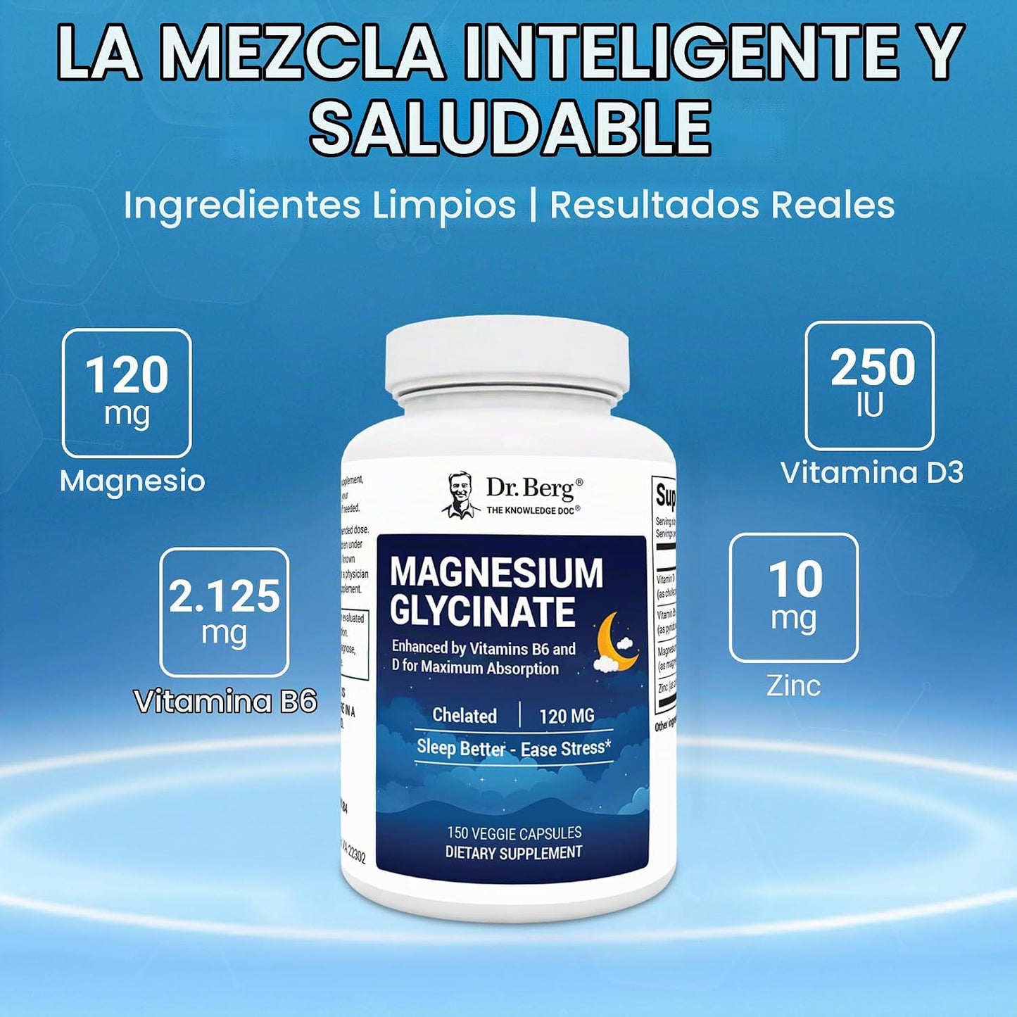 Dr. Berg Glicinato de magnesio quelado 4 en 1 de máxima fuerza con...