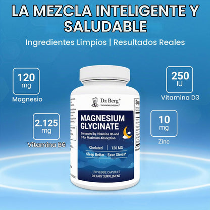 Dr. Berg Glicinato de magnesio quelado 4 en 1 de máxima fuerza con...