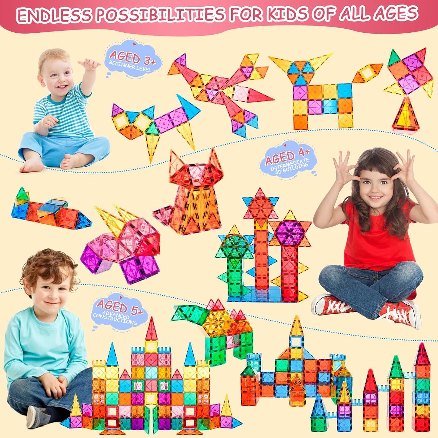 Lotmey 132 Piezas Azulejos Magnéticos con 2 Autos Conjunto Deluxe,...