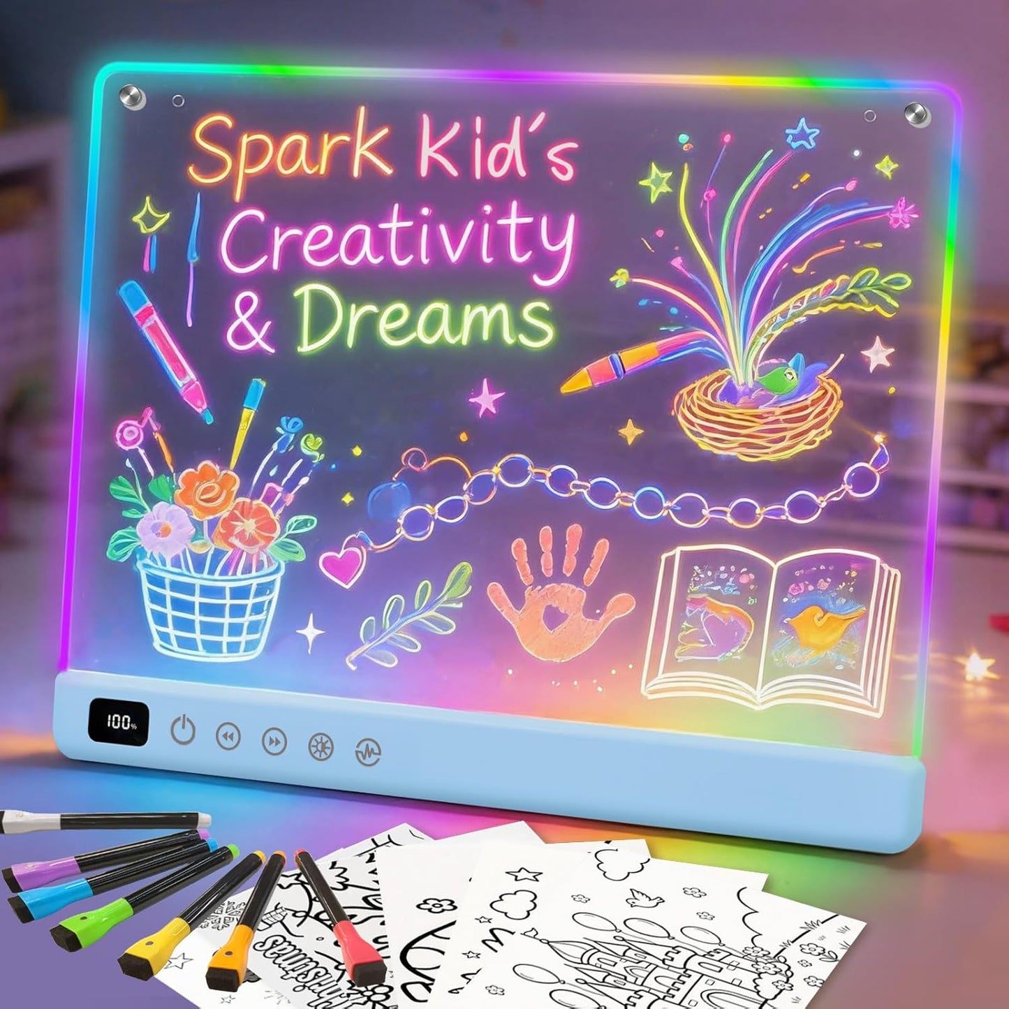 Lumiboard Tablero de dibujo LED con 13 efectos de luz, 16 pulgadas,...
