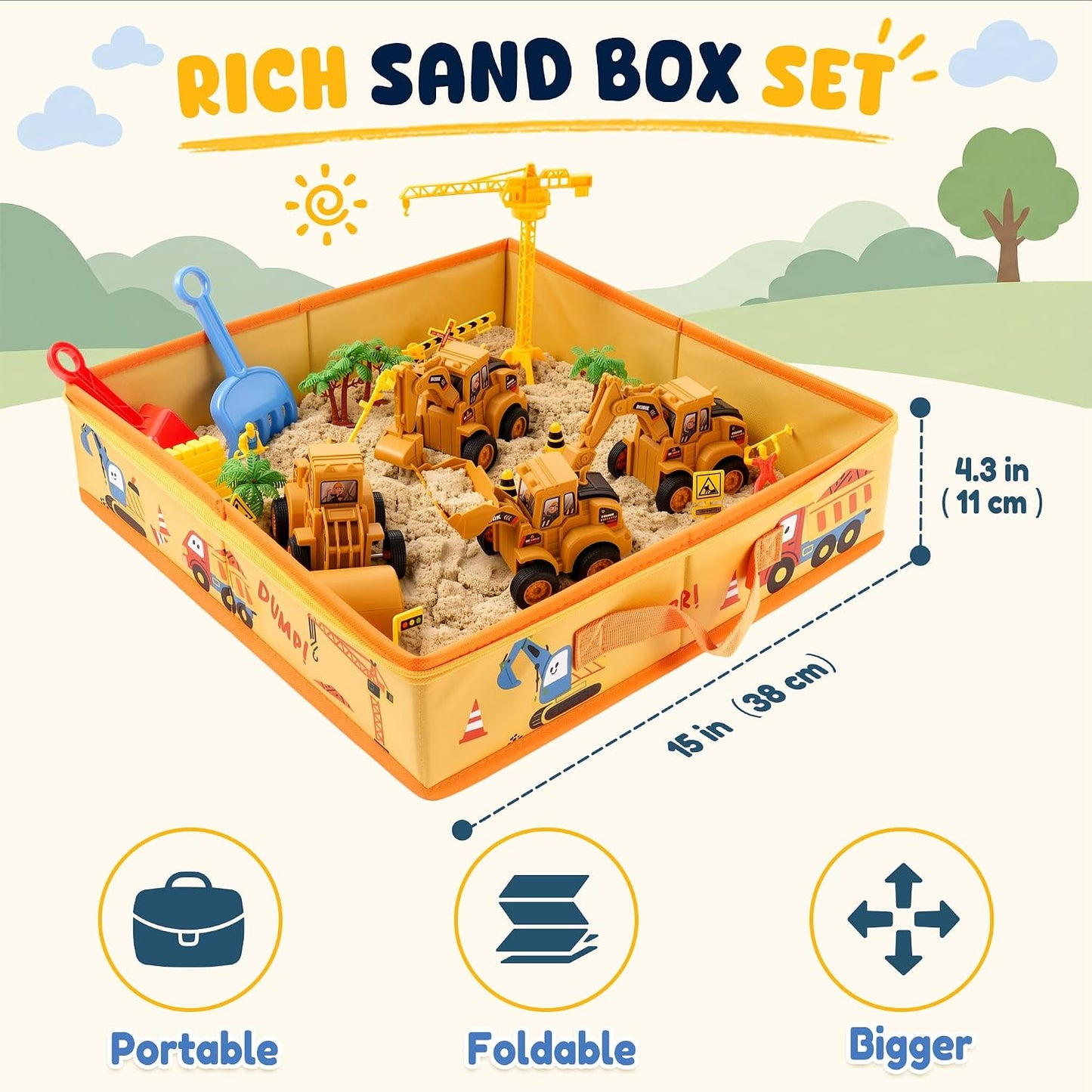 Billeeit Kit de construcción de arena con caja de arena plegable de...