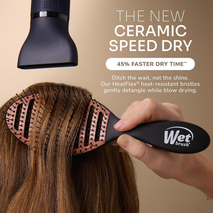 Wet Brush Cepillo de pelo de cerámica Speed Dry color negro, diseño ventilado y cerdas suaves HeatFlex para un estilo seguro de secado por soplado, mango ergonómico para desenredar sin dolor