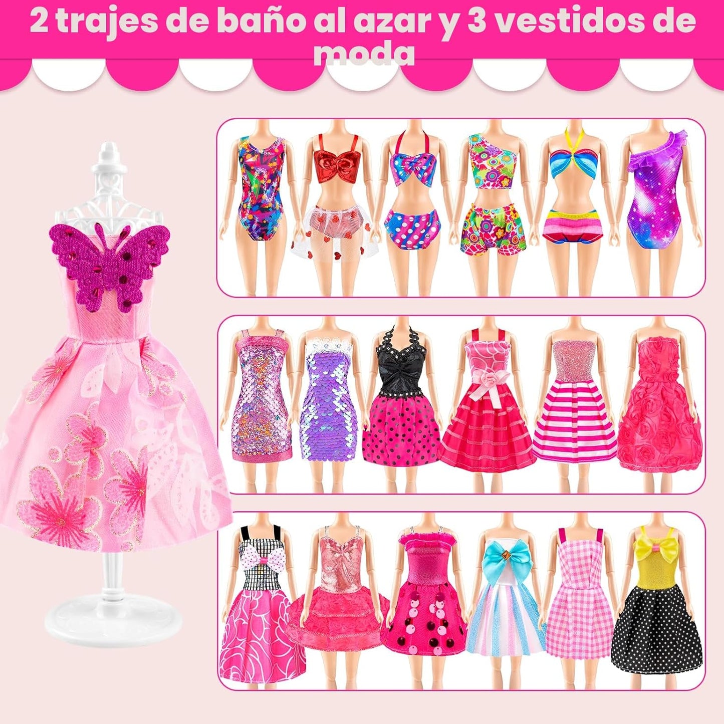 137 piezas de ropa y accesorios de muñeca para guardar en el armari...