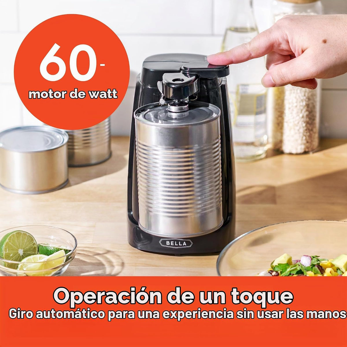 bella Abrelatas eléctrico y afilador de cuchillos, palanca de corte...
