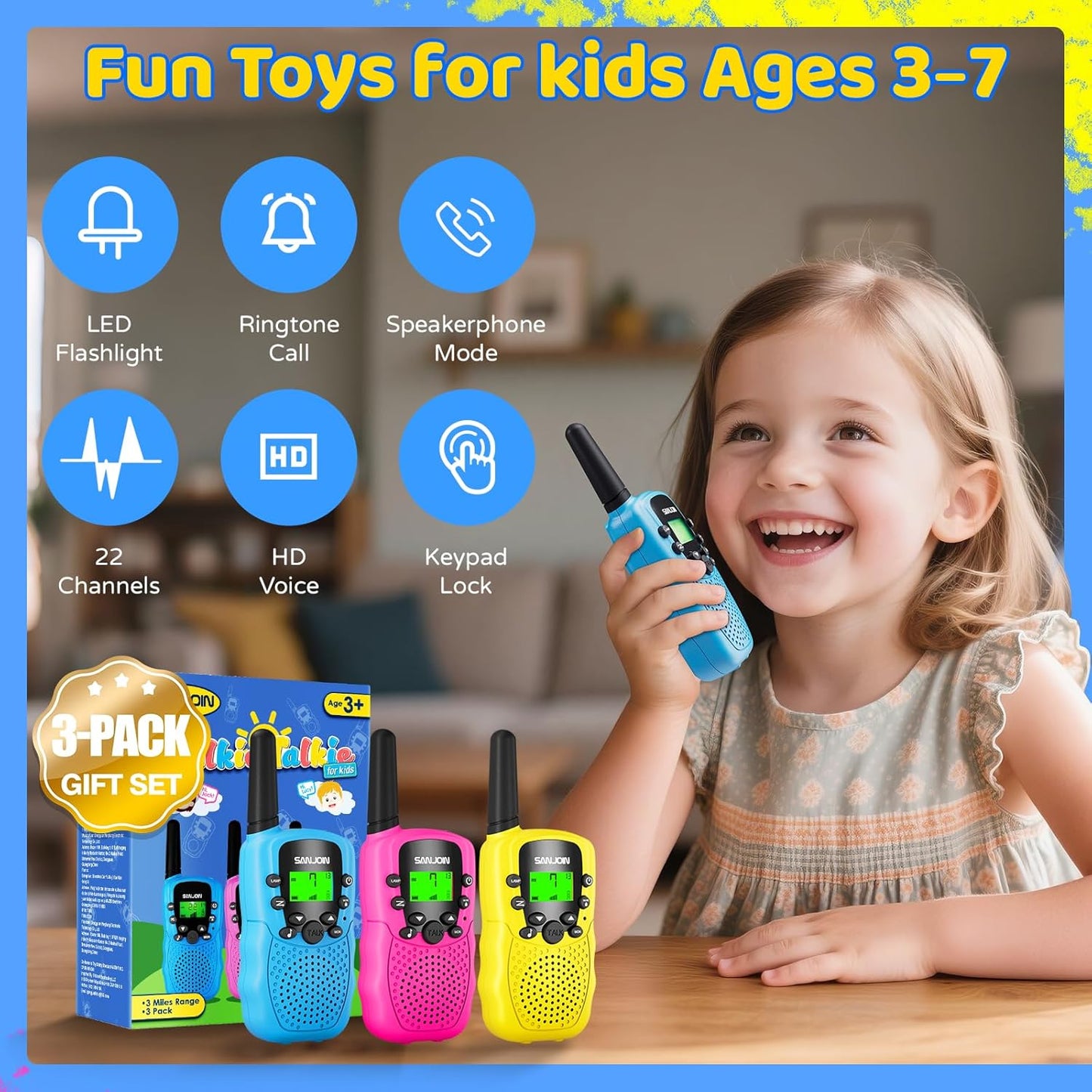 Walkie Talkies para Niños Recargables, 2000 mAh Duración de 3-4 Día...