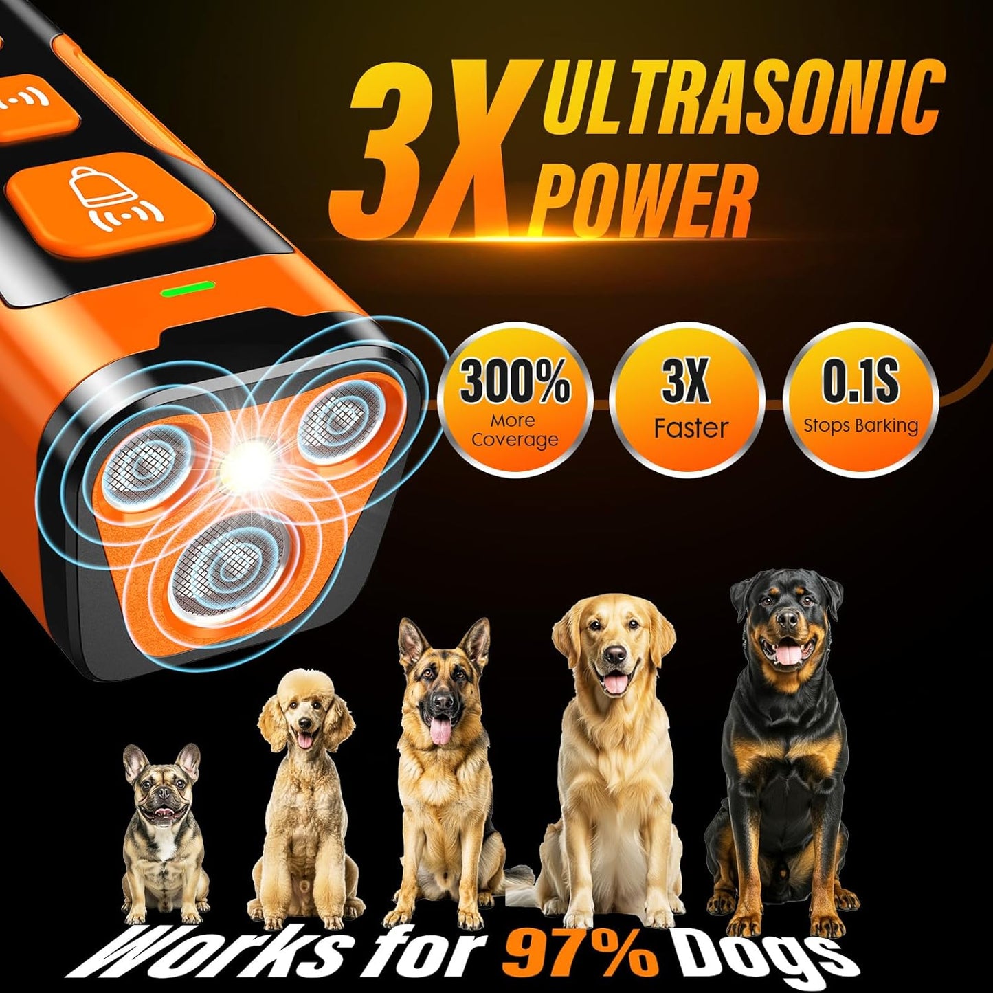YUYQA Dispositivo disuasorio de ladridos de perro, 3 veces ultrasón...