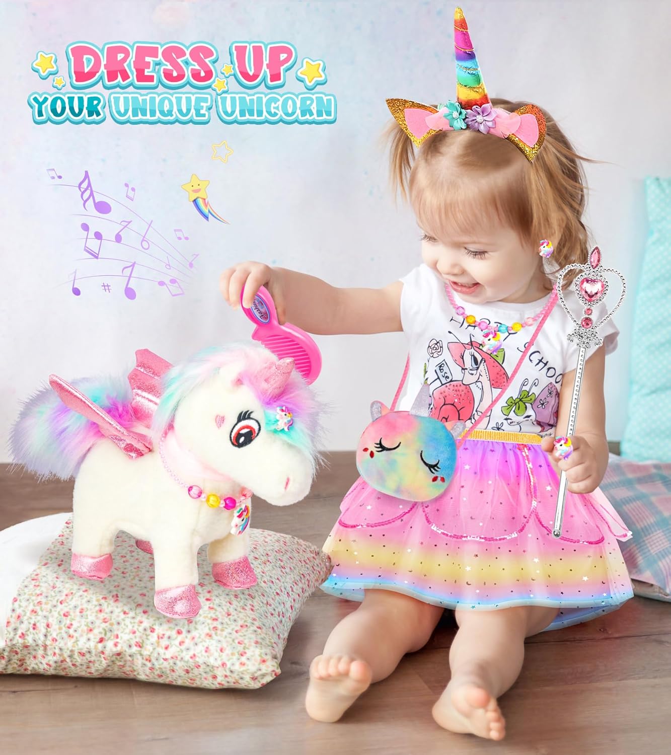 Juguetes de unicornio para niñas de 4 a 6 años, regalos de unicornio, juguete interactivo que camina, habla, canta, peluche de unicornio con control remoto para el cuidado de mascotas