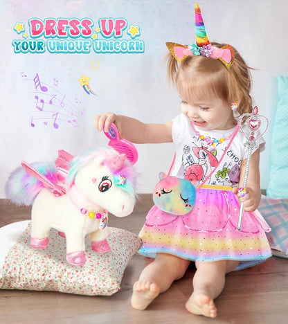 Juguetes de unicornio para niñas de 4 a 6 años, regalos de unicornio, juguete interactivo que camina, habla, canta, peluche de unicornio con control remoto para el cuidado de mascotas