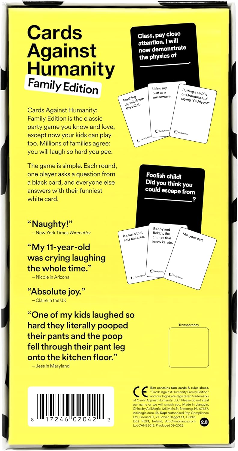 Cards Against Humanity: Edición familiar • A partir de 8 años • Un juego de fiesta para tu horrible familia