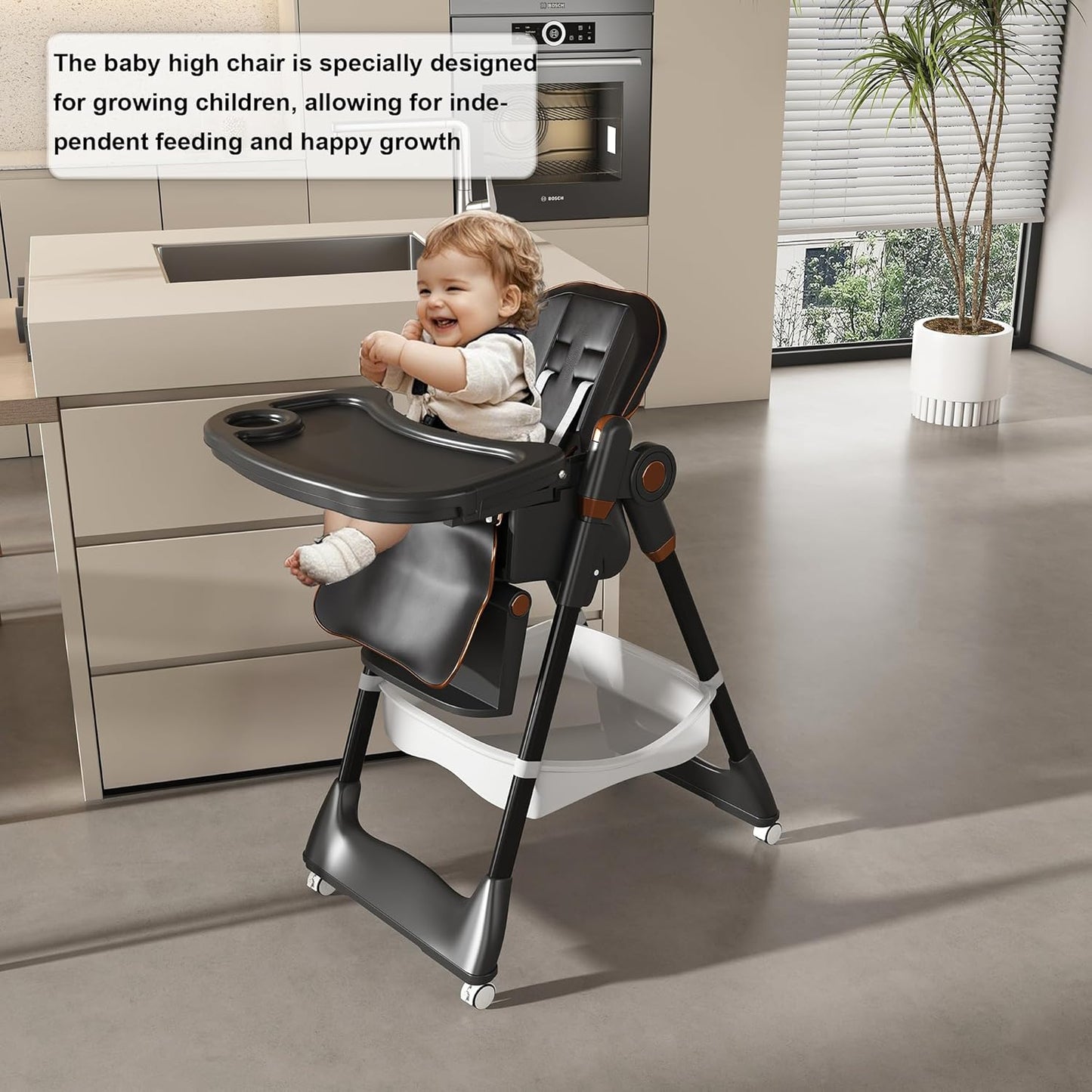 SmartEdge Silla Alta para Bebé con Ruedas, Sillas Altas Plegables 3...