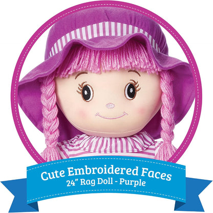 LOVE &amp; HUG Muñeca abrazable de 24 pulgadas con vestido morado y...