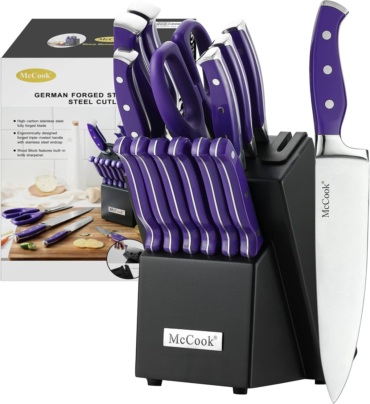 McCook FDA Juego de cuchillos de cocina de acero inoxidable con blo...