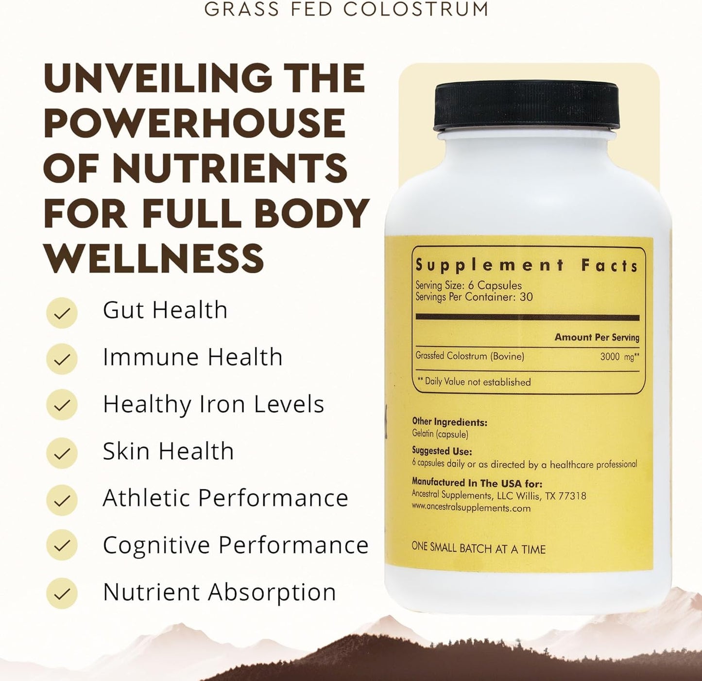 Ancestral Supplements Suplemento de Calostro de Res Alimentada con...