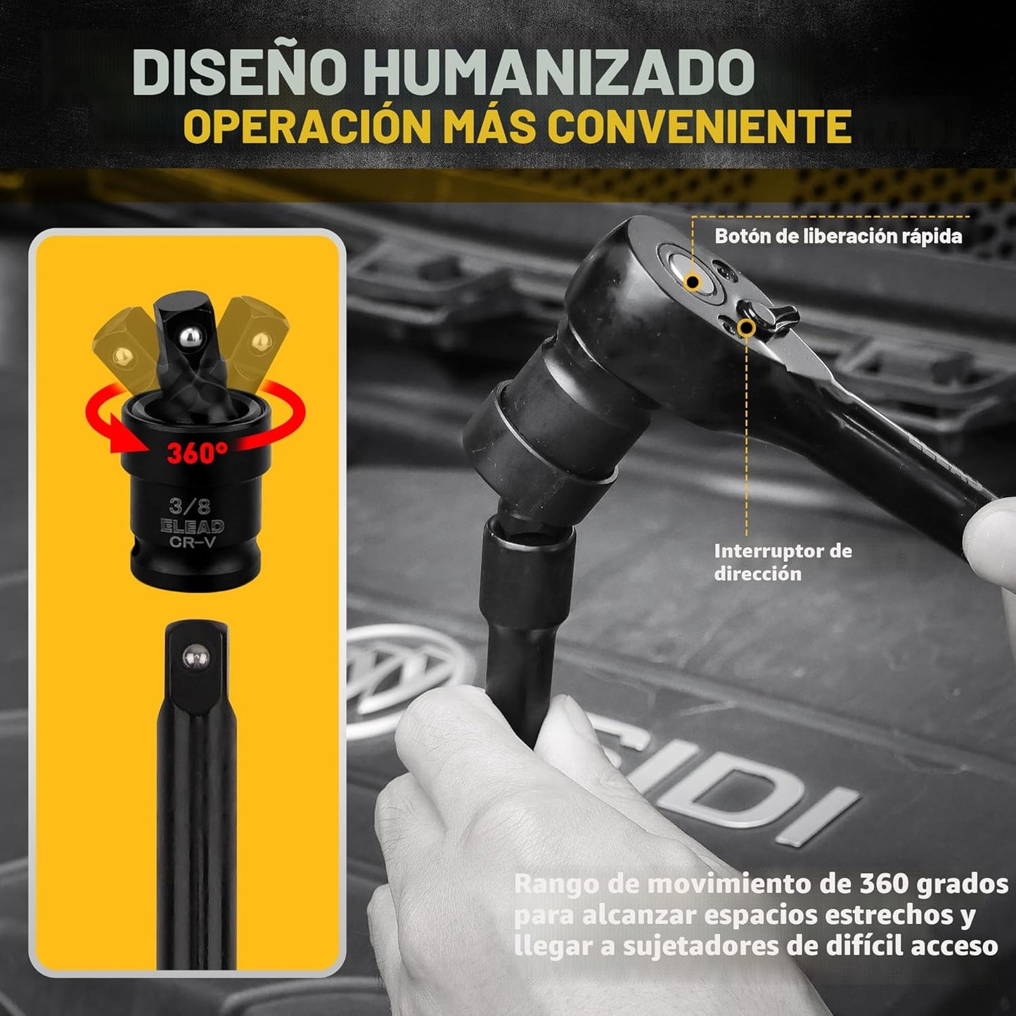Juego de dados de impacto de 3\/8 pulgadas, juego de 50 piezas de d...