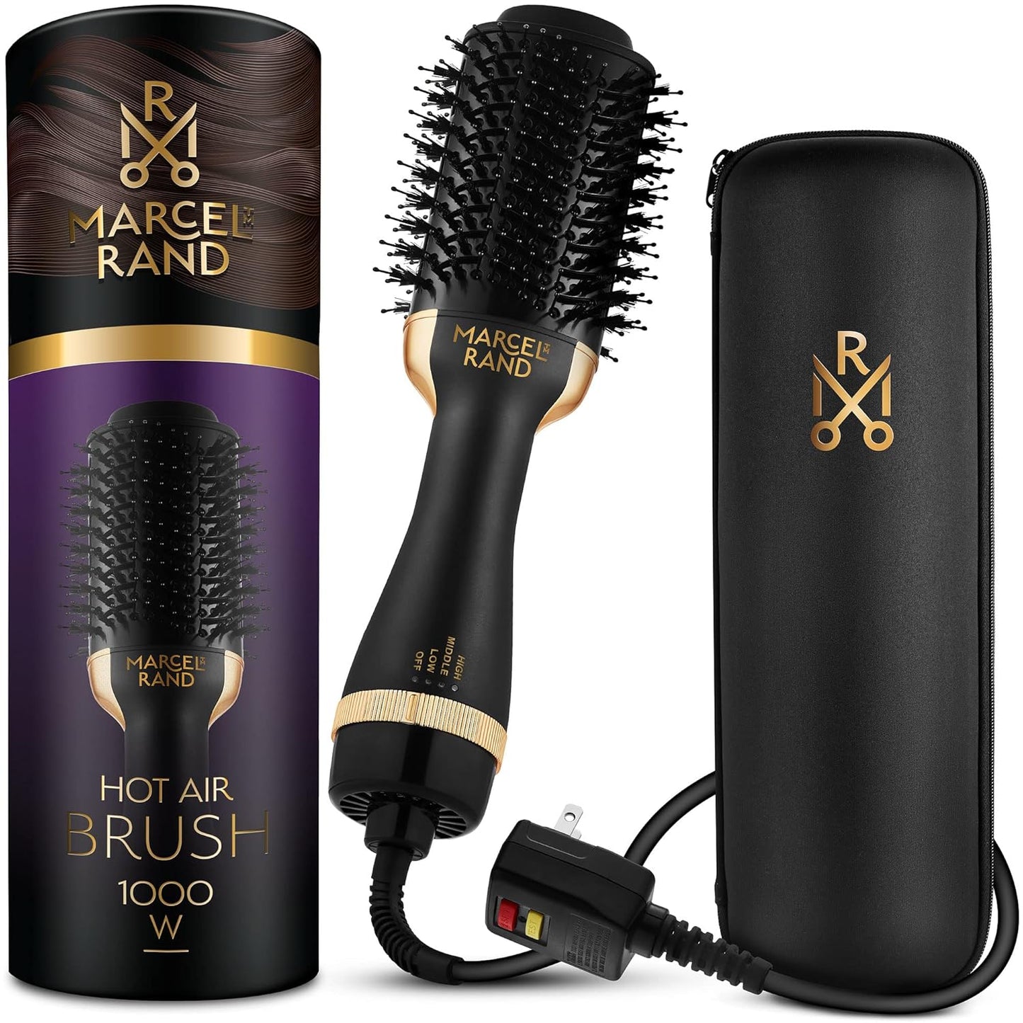 Cepillo secador de pelo ovalado 2 en 1 profesional para mujer, 2.95 pulgadas con estuche rígido de viaje y caja de regalo premium, negro y dorado