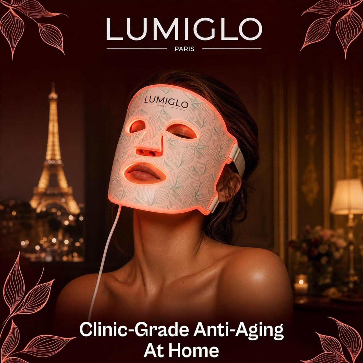 Lumiglo París - Máscara facial de terapia de luz LED, luz roja, dis...