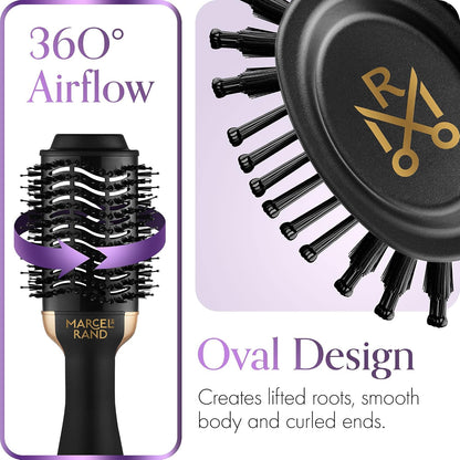 Cepillo secador de pelo ovalado 2 en 1 profesional para mujer, 2.95 pulgadas con estuche rígido de viaje y caja de regalo premium, negro y dorado