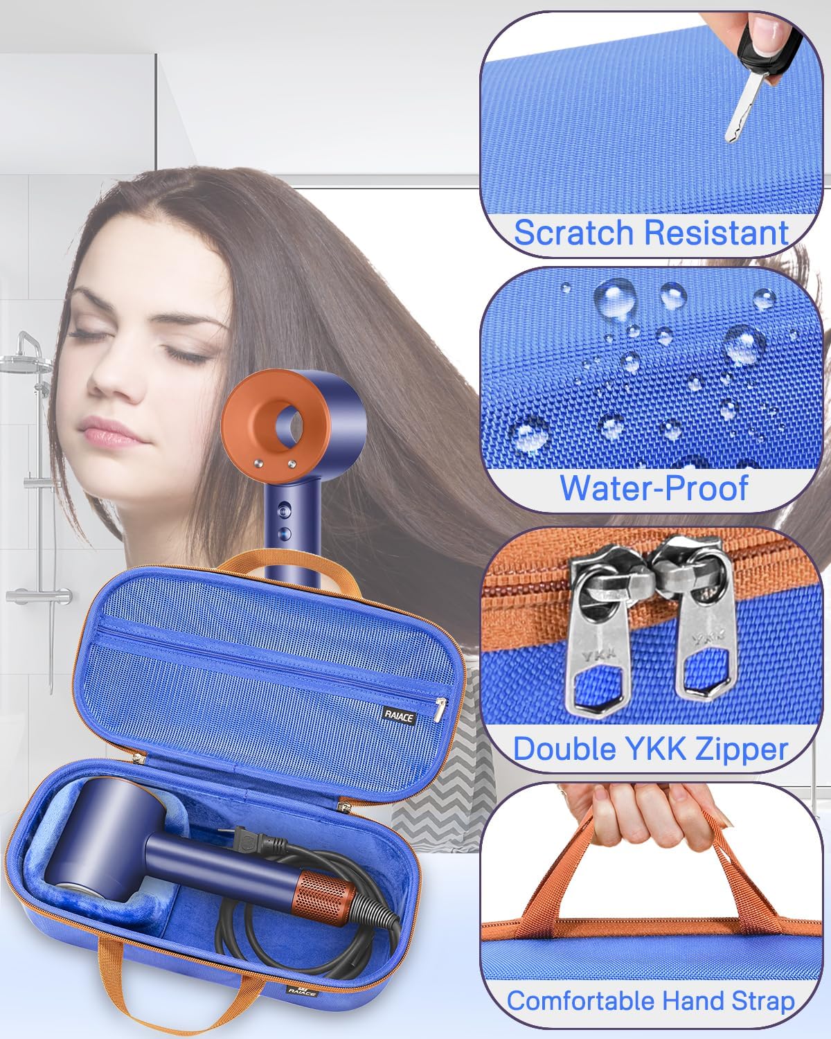Estuche de almacenamiento rígido RAIACE compatible con secador de p...