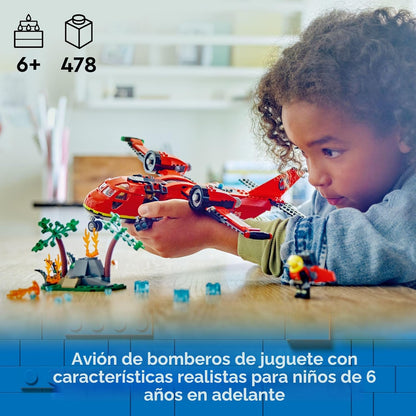 LEGO City Avión de Rescate de Bomberos - Juego de Bloques de Construcción para Niños y Niñas, Edades 6+ - Juego de Simulación para Juego de Roles para Niños - Regalo para Navidad - 60413