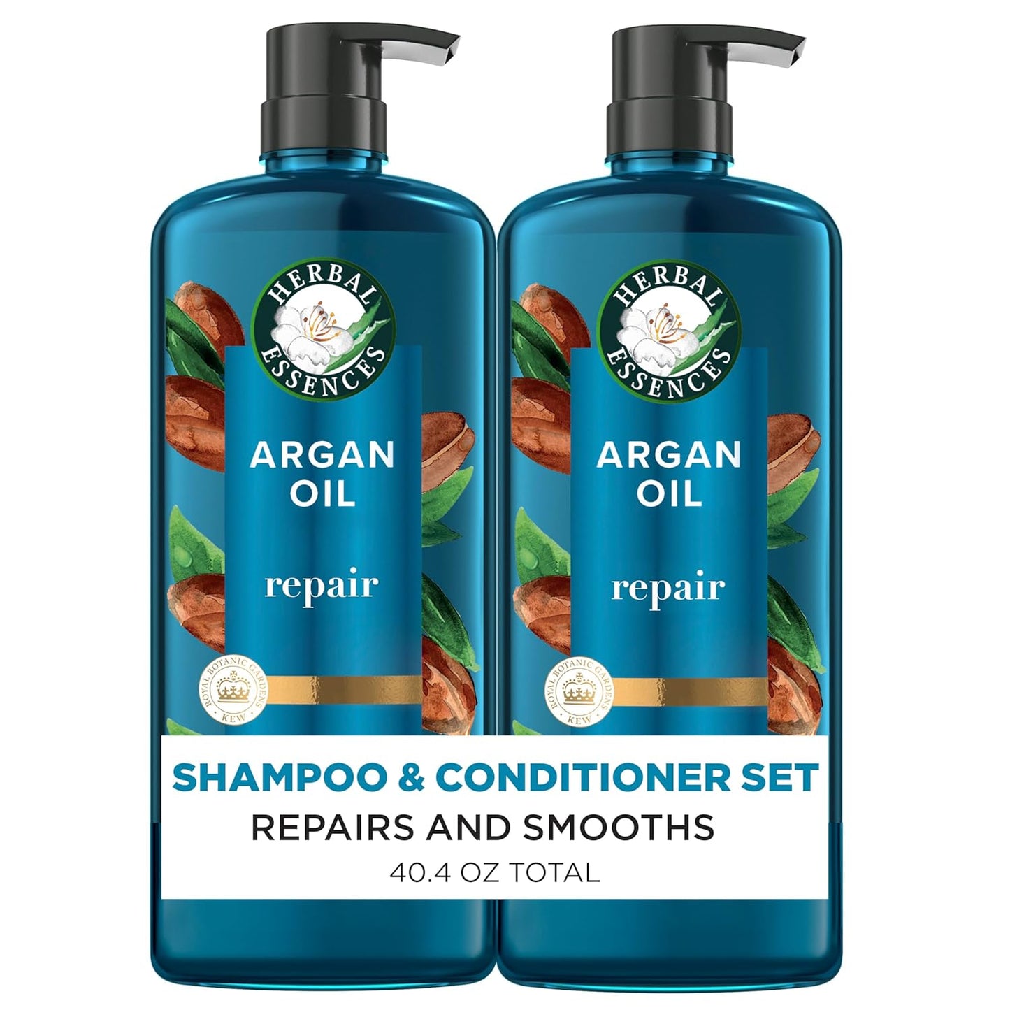 Herbal Essences Juego de champú y acondicionador reparador de aceite de argán, hidrata y suaviza, sin parabenos, seguro para el color, pH equilibrado, aroma cítrico, 20.2 onzas líquidas, paquete de 2