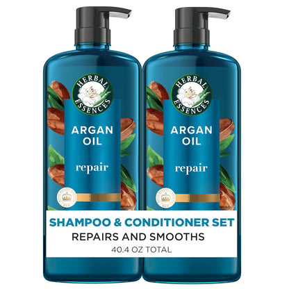 Herbal Essences Juego de champú y acondicionador reparador de aceite de argán, hidrata y suaviza, sin parabenos, seguro para el color, pH equilibrado, aroma cítrico, 20.2 onzas líquidas, paquete de 2