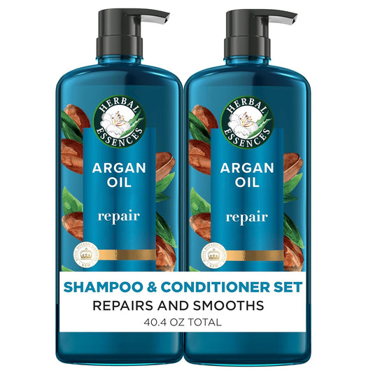 Herbal Essences Juego de champú y acondicionador reparador de aceite de argán, hidrata y suaviza, sin parabenos, seguro para el color, pH equilibrado, aroma cítrico, 20.2 onzas líquidas, paquete de 2