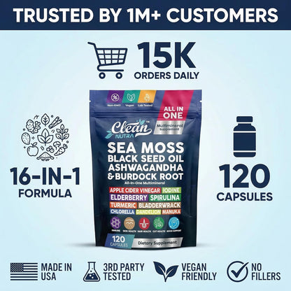 Clean Nutraceuticals Aceite de semilla negra de musgo marino Ashwag...