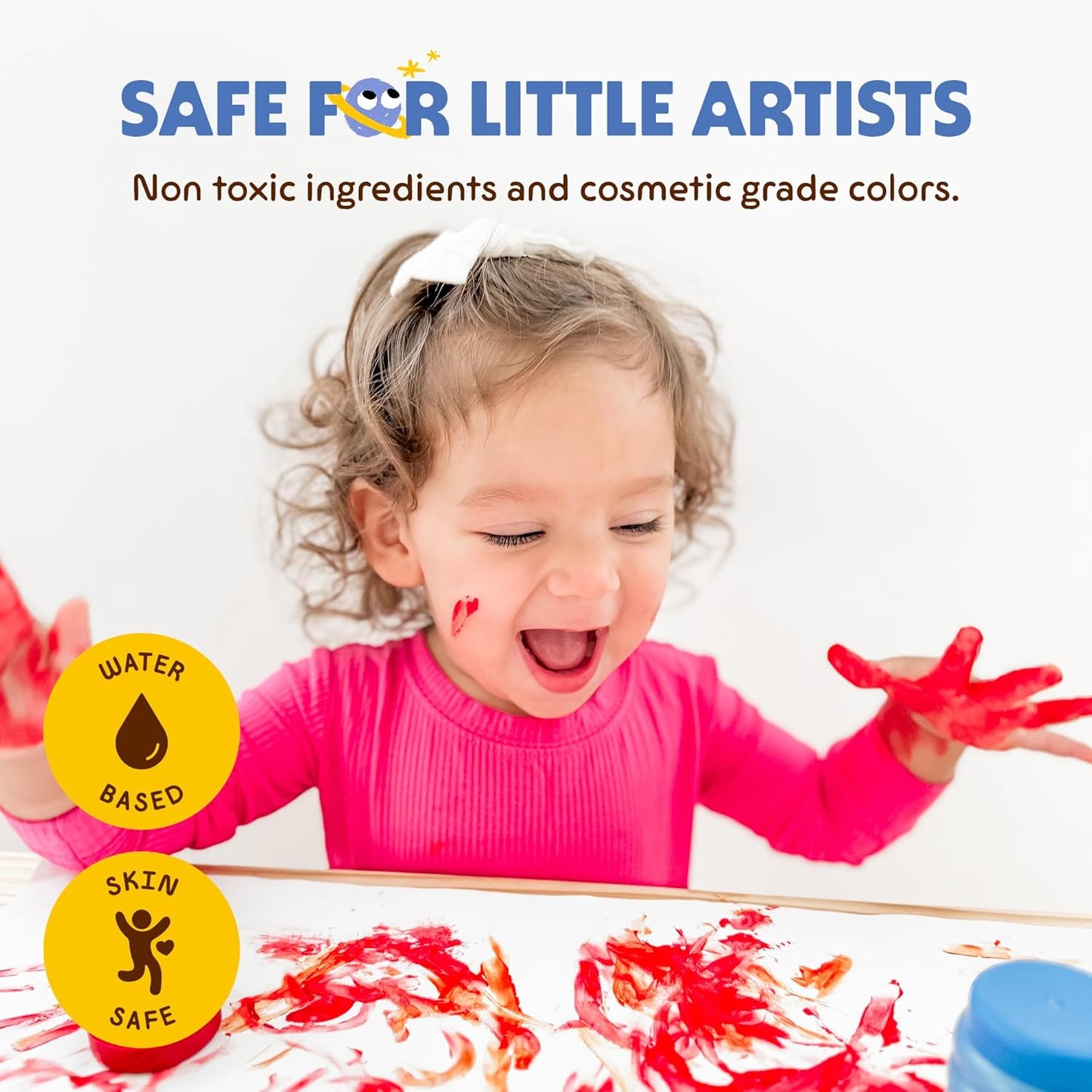 Honeysticks Pintura de dedos no tóxica (6 colores brillantes), lavable de la piel, pintura segura para dedos para niños pequeños, niños de 1 a 3, 2 a 4, 3 a 5 años, primera pintura perfecta para